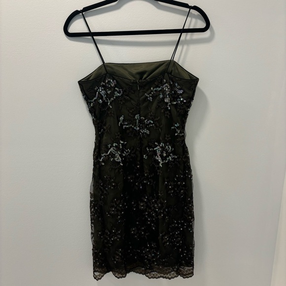 Rimini By Shaw Army Olive Green Sequins Embroidered Floral Mini Dress Formal - Picture 7 of 10